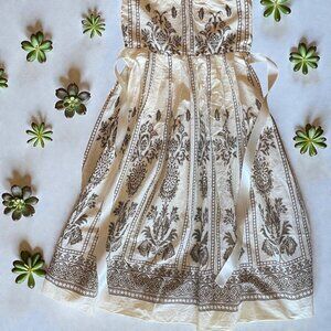 Cottagecore Cream + Brown Vintage Dress with Tulle Skirt Boho Whimsey